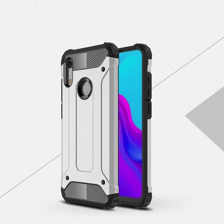 Ntech Hoesje Geschikt voor Huawei Y6 (2019) Dual layer Armor Hoesje - Zilver