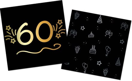 Folat - Servetten - shining glam 60 jaar - 16 stuks - 33 x 33 cm