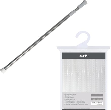 MSV Douchegordijn met ophangstang - uitschuifbaar 75-125 cm - wit - L180 x H200 cm - pvc