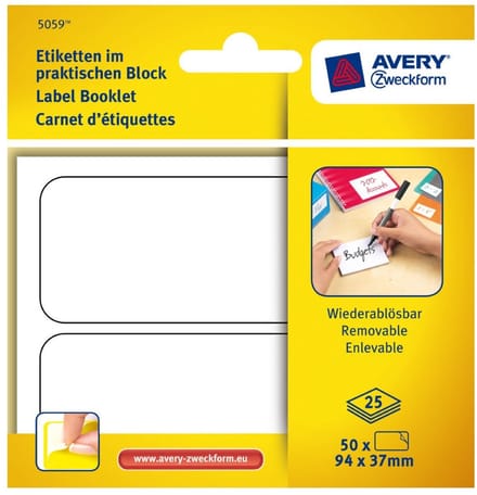 Etiketten in blok 94x37mm Verwijderbaar 50x stuks