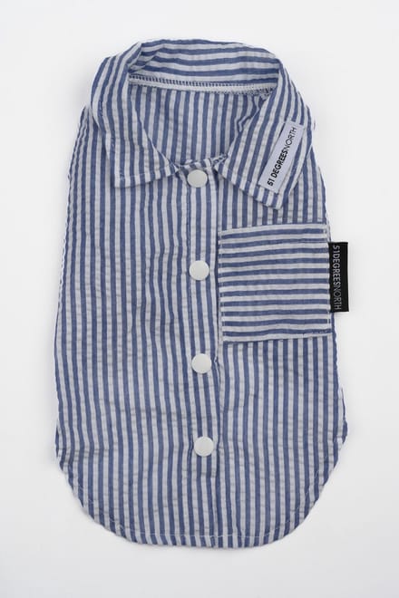 51 Degrees North Seersucker Shirt Dark Navy - Hondenkleding - 32 cm