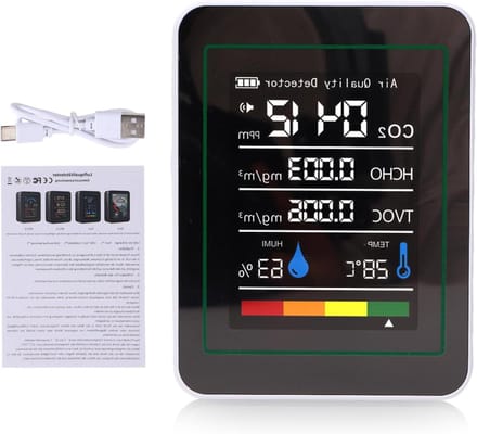Omgevingsmonitor - Luchtkwaliteit Meter - Gezondheid Bewaken - 5-in-1 Detectie - 14x10x5 cm - Wit