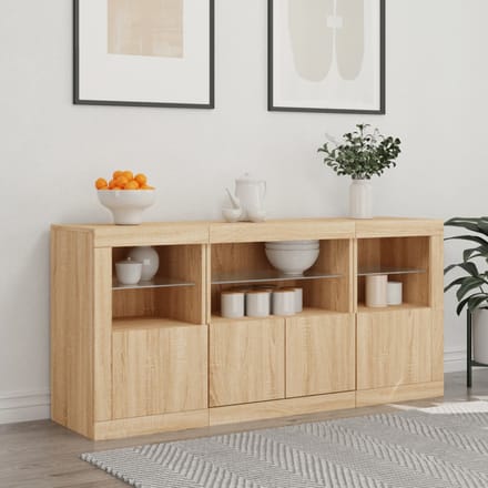 vidaXL - Dressoir - met - LED-verlichting - 142,5x37x67 - cm - sonoma - eikenkleurig