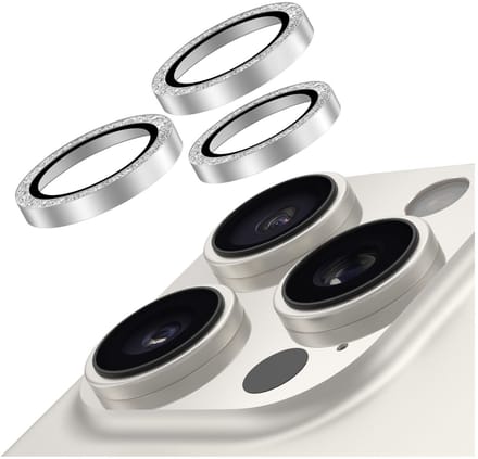 AVY Camera Lens Protector Rings | Geschikt voor Apple iPhone 16 Pro / 16 Pro Max | Camera Lens Protector Glas | Schokbestendig | Krasbestendig | met Applicator | Glitter Zilver