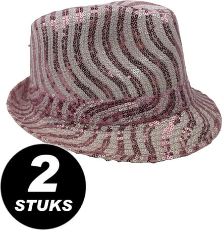 Luxe trendy glitter hoed roze/wit - SET 2 STUKS