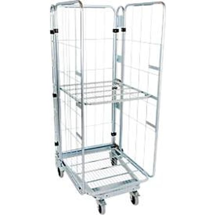 Nestbare rolcontainer, 3-zijdig, gegalvaniseerd, draagvermogen 500 kg, 1 tussenlegbord