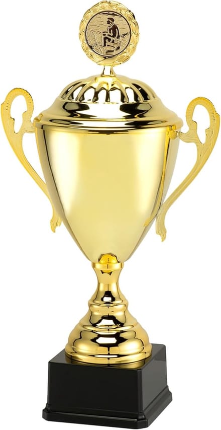 Vis Trofee - Wisselbeker Bokaal - Viswedstrijd Prijs - XXL Grootste Formaat - 58 cm Hoog - Goudkleurig