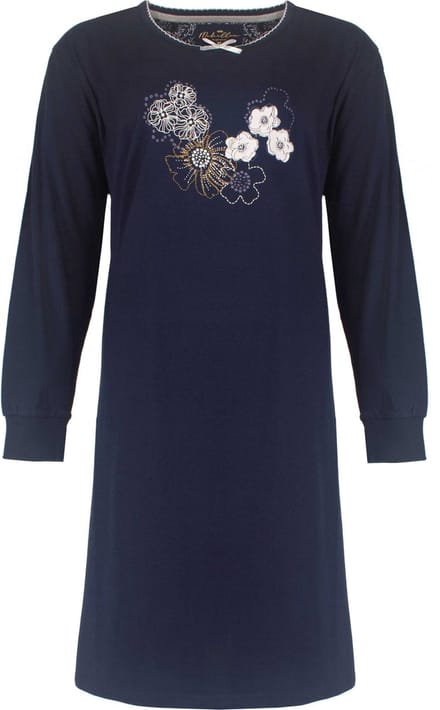 Medaillon Dames Nachthemd - Lange Mouwen - Navy Blauw - Maat S