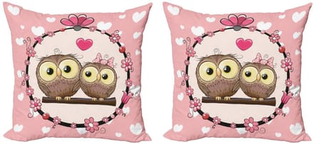 ABAKUHAUS Uil Kussenhoes Set – 2x45x45 cm – Dubbelzijdig bedrukt – Microvezel