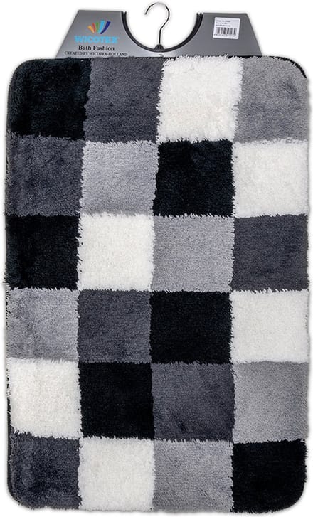 Wicotex - Badmat Zwart - Grijs - Wit - geblokt - Badmat - Antislip onderkant - Afmeting 60x90cm