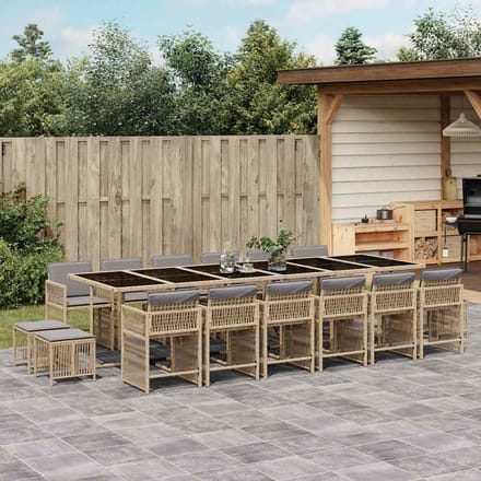 vidaXL - 17-delige - Tuinset - met - kussens - poly - rattan - gemengd - beige