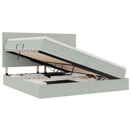 vidaXL - LED - opbergbed - met - matras - Lichtgrijs - 200 - x - 200 - cm - Fluweel
