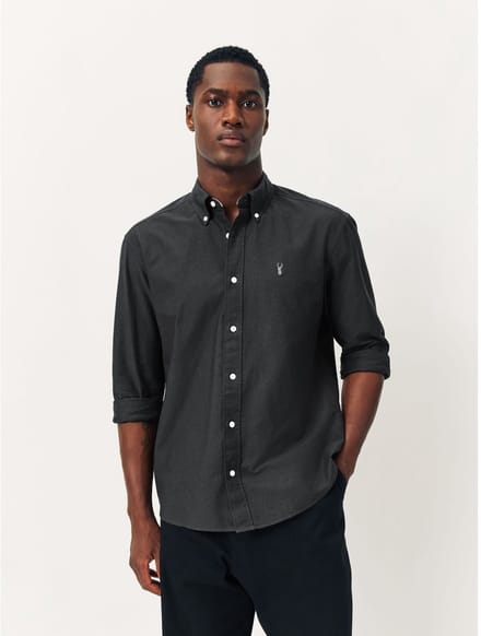 Next - Heren - Slim-fit Oxford-overhemd met lange mouwen - Grijs