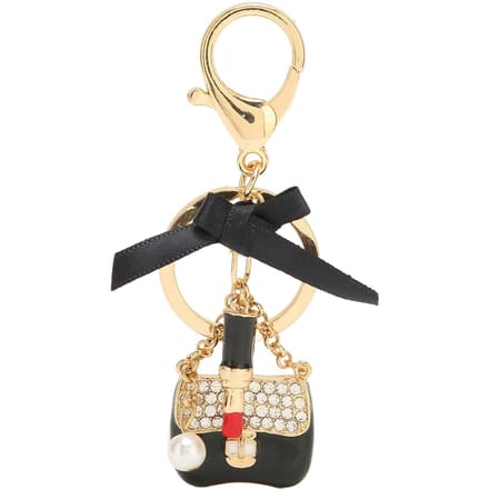 Dameslegering Strass Sleutelhanger Exquisite Schattige Strik Handtas Lippenstift Vormig Hanger Sleutelring black