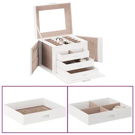 vidaXL - Sieradendoosje - 4laags - spiegel - afsluitbaar - 22,5x17,5x16,5 - cm - wit