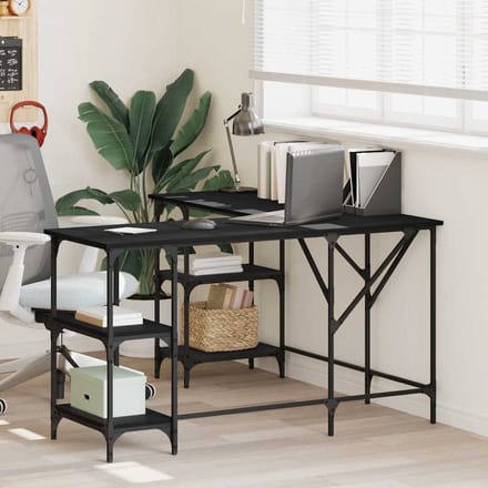 vidaXL Bureau 139x139x75 cm bewerkt hout zwart