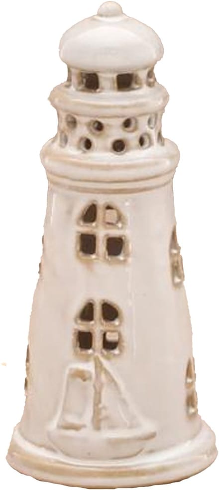 Cepewa Vuurtoren beeld - creme - Aardewerk - 6 x 13 cm - klein - Maritiem Decoratie