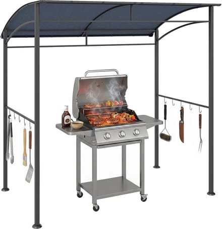 Outsunny-Grillpavillon-Metall, Polyester-215B x 150T x 174/220H cm-Grau+Schwarz