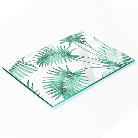 Glazen serveerplank met tropische bladeren, 80x52 cm