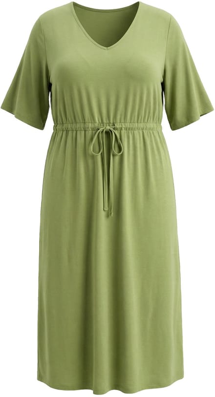 Ulla Popken - Dames - Maxi-jurk A-lijn V-hals korte mouw - Grasgroen - Maat 46+