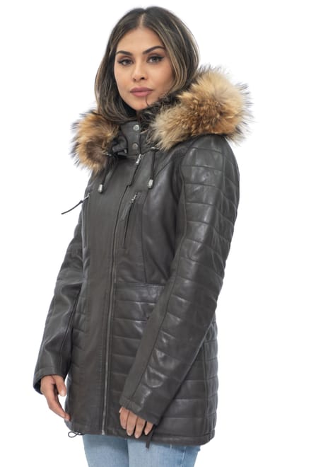 Dames gewatteerde leren parka jas-Curitiba