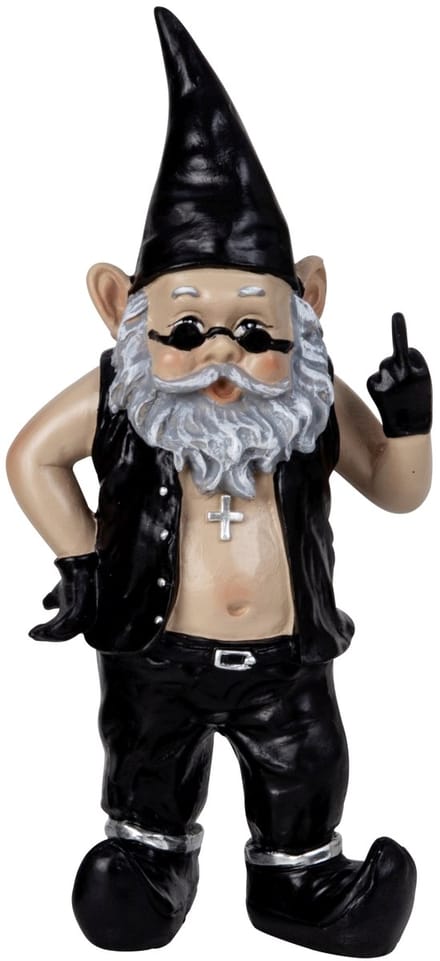 Rocker tuinkabouter beeldje - Polyresin - 32 cm - Zwart outfit