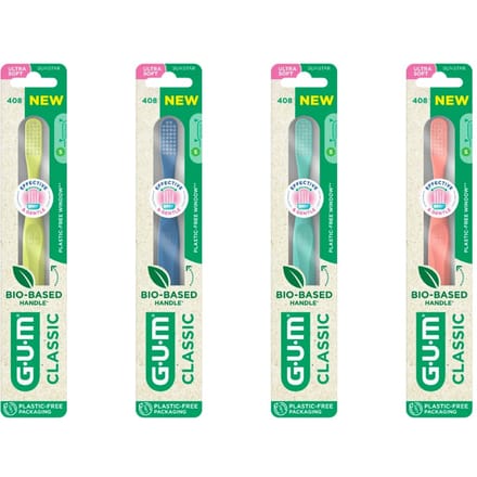 GUM Classic 408 Toothbrush Extra Soft Biobased Recycled Assorted 1 st