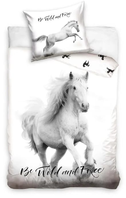 Dekbedovertrek wit paard 140 x 200 cm 70 x 90 cm - Katoen