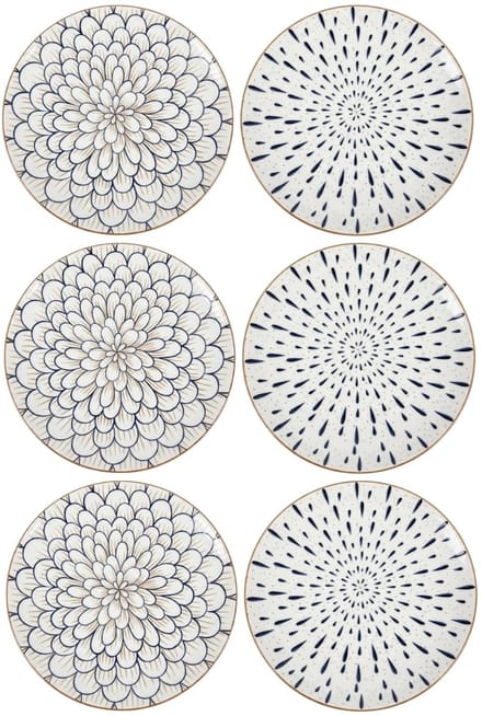 Cookinglife Dinerborden Noria - Set Van 6 - Dinerbord / Dinner Plate - Aardewerk Wit Met Blauw - Vaatwasserbestendig Magnetronbestendig 27 cm