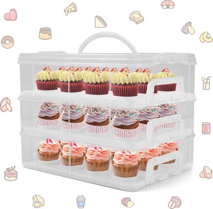 Cupcake Drager met 3 Laags Capaciteit voor 36 Cupcakes of 3 Grote Taarten