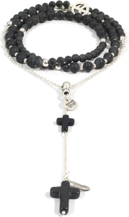 Heaven Eleven - dames Ketting - zilver plating - onyx matte - zwart kruisje