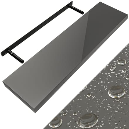Casaria Wandplank Zwevend - 90 cm 15kg Belastbaar - Hoogglans Grijs