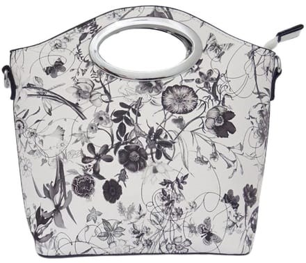 Stevige handtas met bloemenmotief 27 x 10 x 25 cm.