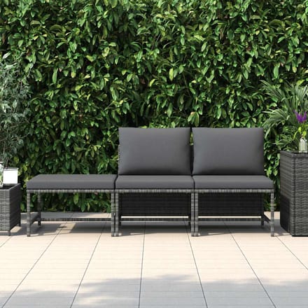 vidaXL - 3-delige - Loungeset - met - kussens - poly - rattan - grijs
