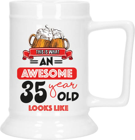 Bellatio Decoration Cadeau Bierpul voor 35 jaar - rood - grappige leeftijd bierpul - 530 ml