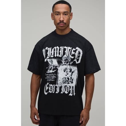 Oversized T-shirt Met Renaissance Print En Spray Wash | Black | Size Large