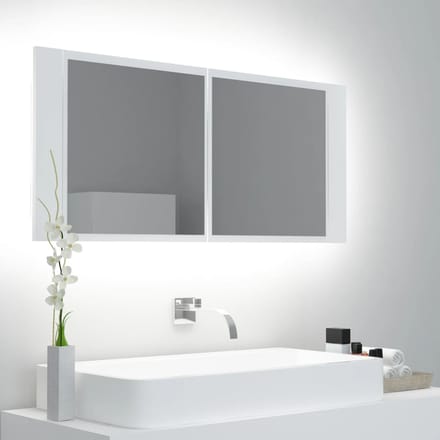 vidaXL - Badkamerkast - met - spiegel - en - LED - 100x12x45 - cm - acryl - wit