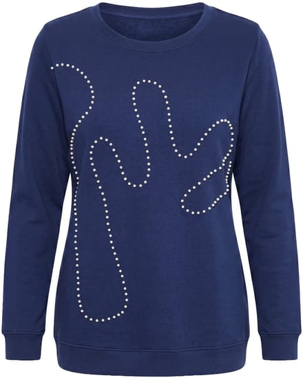 MIAMODA - Dames - Sweatshirt comfort fit sierkralen - Donkerblauw - Maat 60