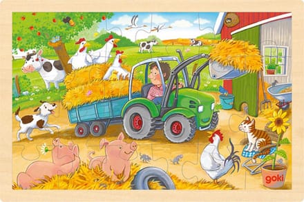 GOKI Puzzel - Kleine Tractor - 24 Stukjes - 30X20X0,8Cm - Hout - 3 Jaar