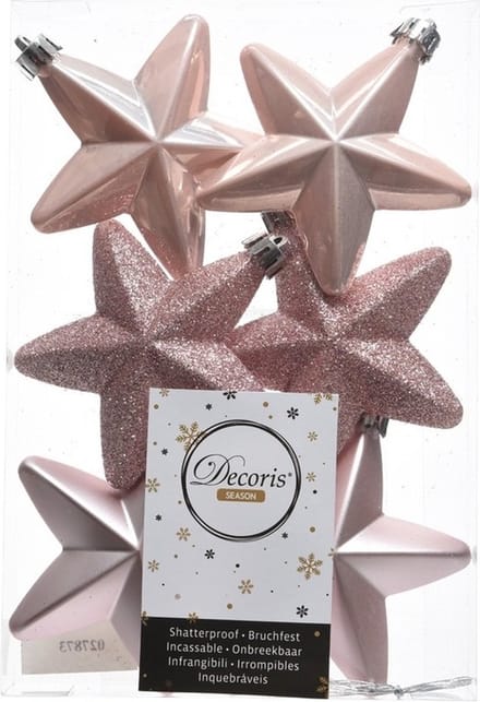 Decoris kersthangers - 6 stuks - 7.5cm - kunststof - mix