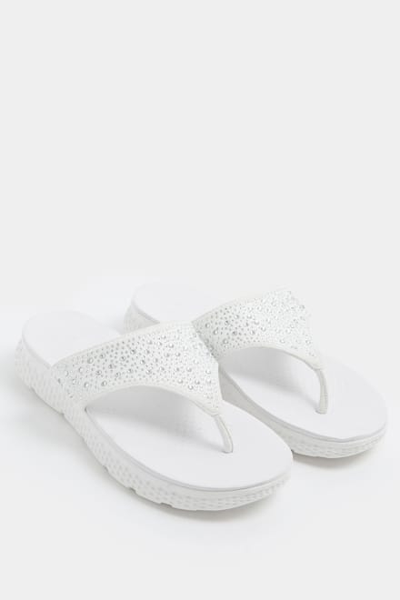 Yours Witte Tbar Sandalen Met Strasssteentjes In Brede Epasvormsize 42E