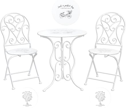 Clayre & Eef Bistroset Bistrotafel Bistrostoel 3-delig Ø 60x70 Wit IJzer