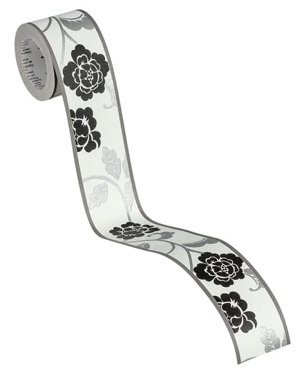 MODERNE BLOEMEN BEHANGRAND | Zelfklevend - zilver zwart wit - A.S. Création Only Borders 11
