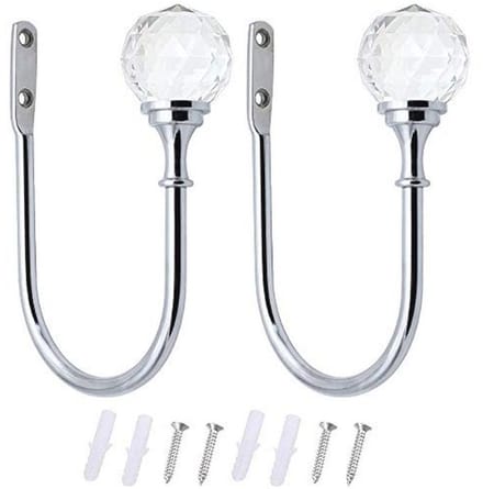 Crystal Ball Curtain Holdback - Metal U Shaped Tiebacks for Curtains and Wall Hooks
