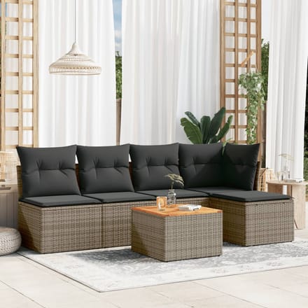 vidaXL - 6-delige - Loungeset - met - kussens - poly - rattan - grijs