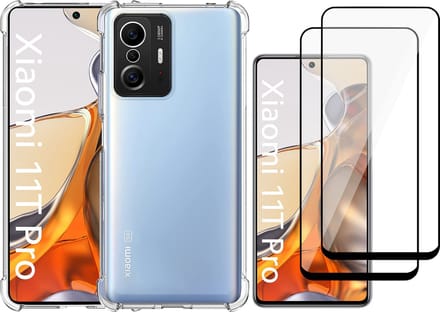 Hoesje geschikt voor Xiaomi Mi 11T Pro - Transparant Backcover Shockproof Case + 2x Glas Full Screen Screenprotector