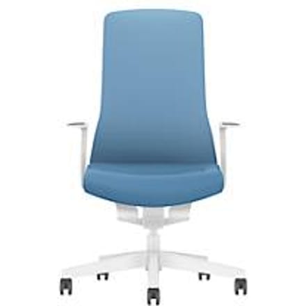 Interstuhl bureaustoel PUREis3, vaste armleuningen, 3D auto-synchroonmechanisme, kuipzitting, gestoffeerde rug, pastelblauw/wit