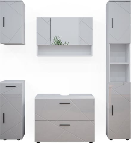 Vicco Badkamermeubel set Irma, Wit Hoogglans, 5-delig