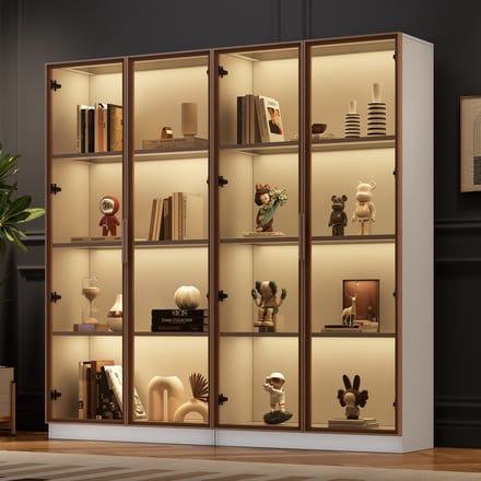 Vitrinekast - 80x40x160 cm - Set van 2 met LED - Draaideuren en Verstelbare Planken - Glas - Wit