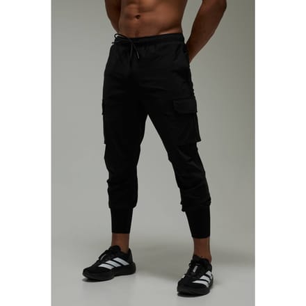 Heren Actieve Slim Fit Cargo Jogger Met Boordjes | Black | Size Large